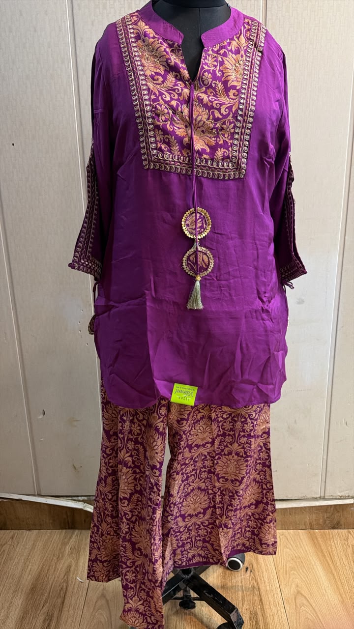Royal Purple Embroidered Kurta Palazzo Set