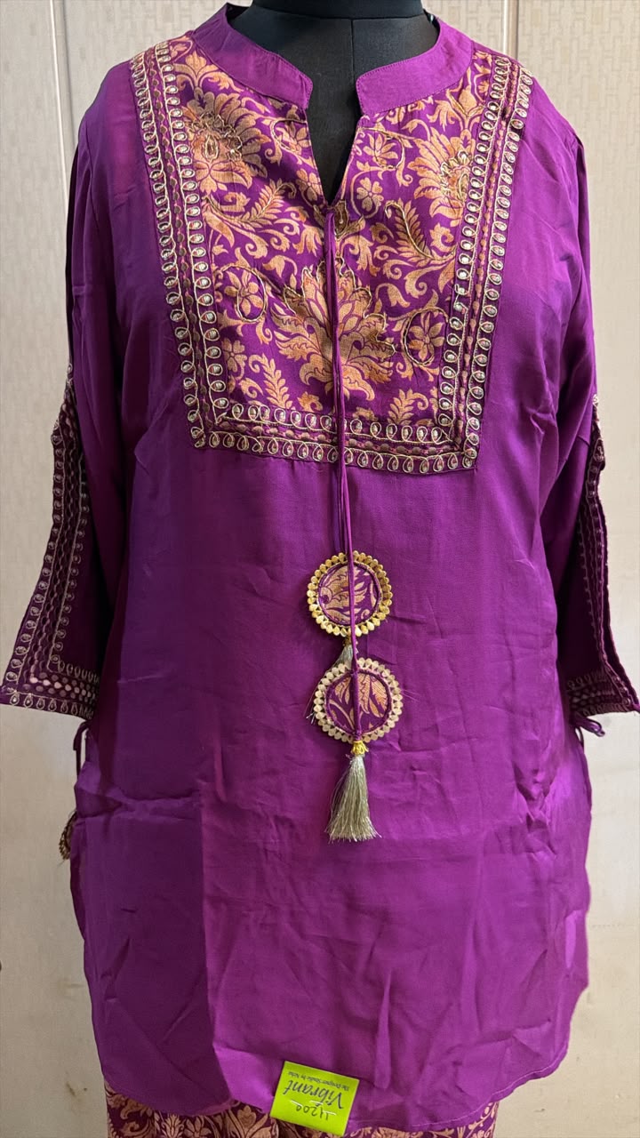 Royal Purple Embroidered Kurta Palazzo Set