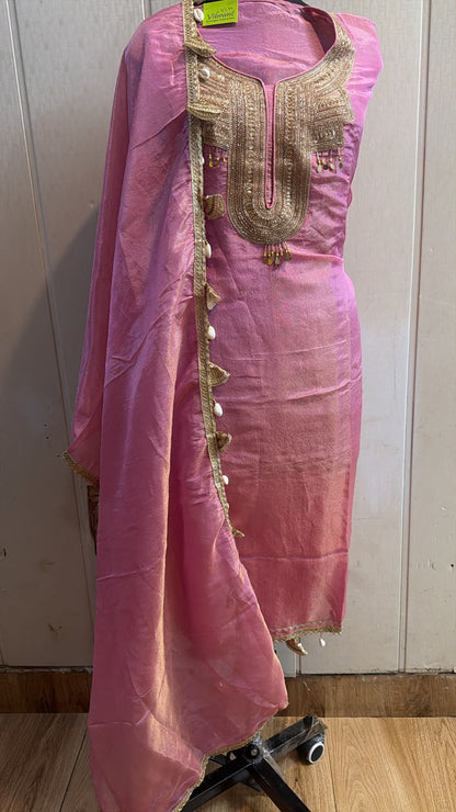 Blush Pink Embroidered Kurta Set with Gold Dupatta
