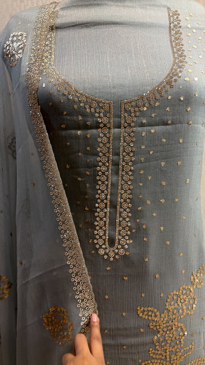 Powder Blue Gold Embroidered Kurta Set with Dupatta