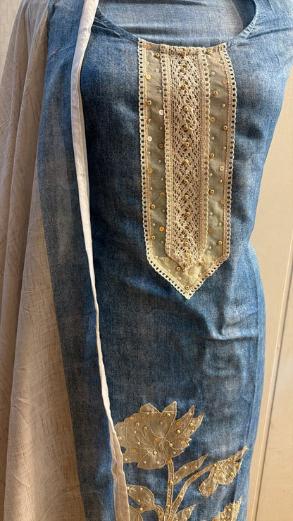 Coral Peach Embroidered Suit with Dupatta