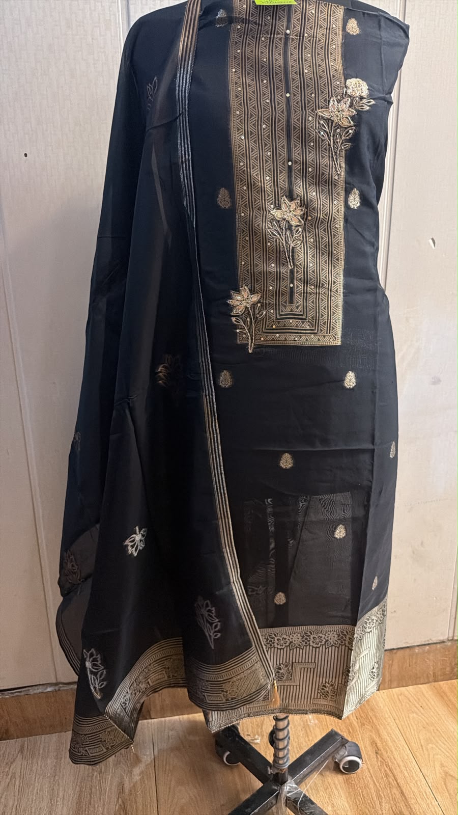 Black Embroidered Suit with Gold Floral Detailing