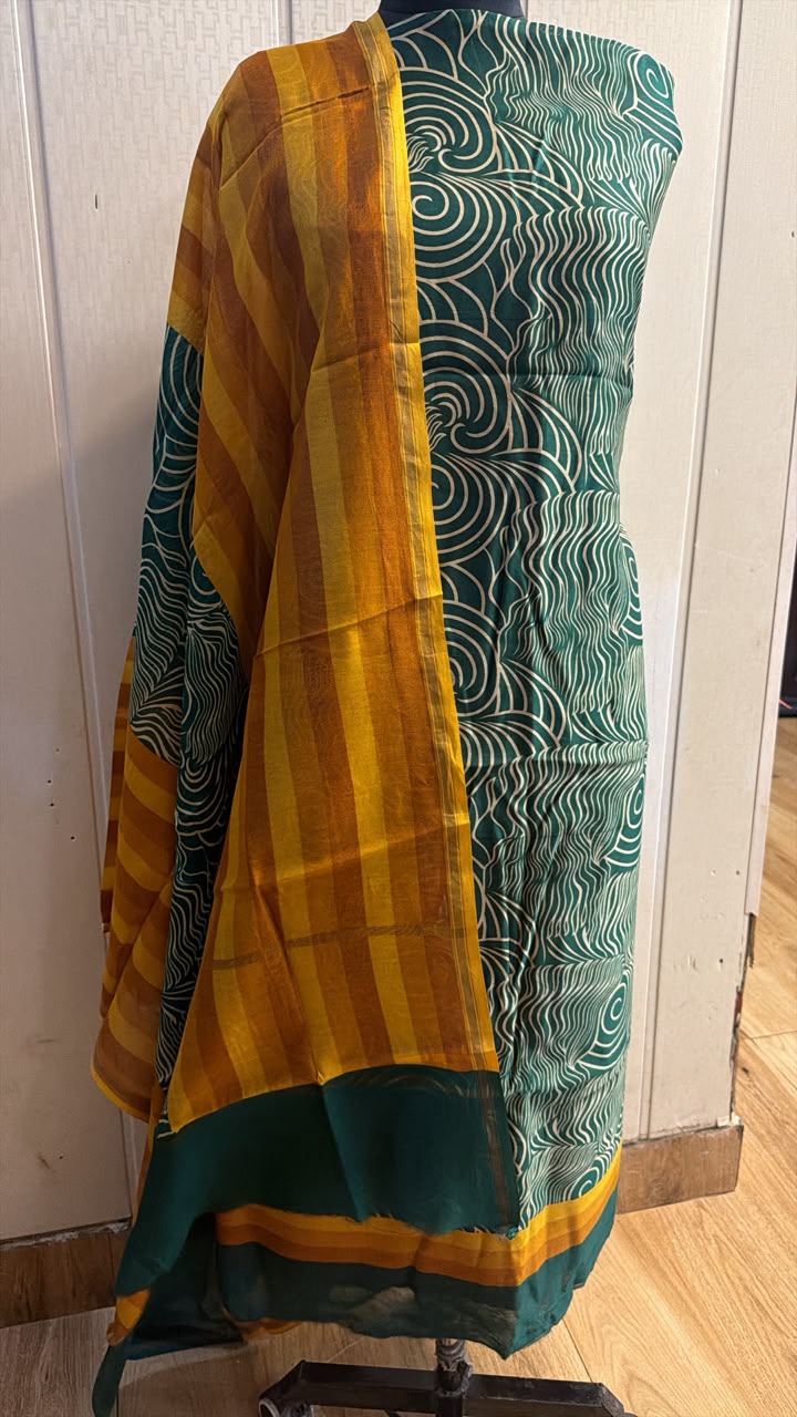 Blue Multicolor Printed Kurta Suit with Dupatta