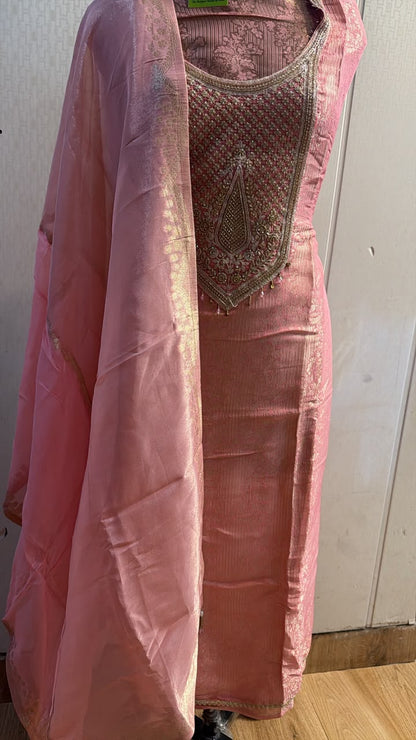 Rani Pink Traditional Embroidered Suit with Dupatta
