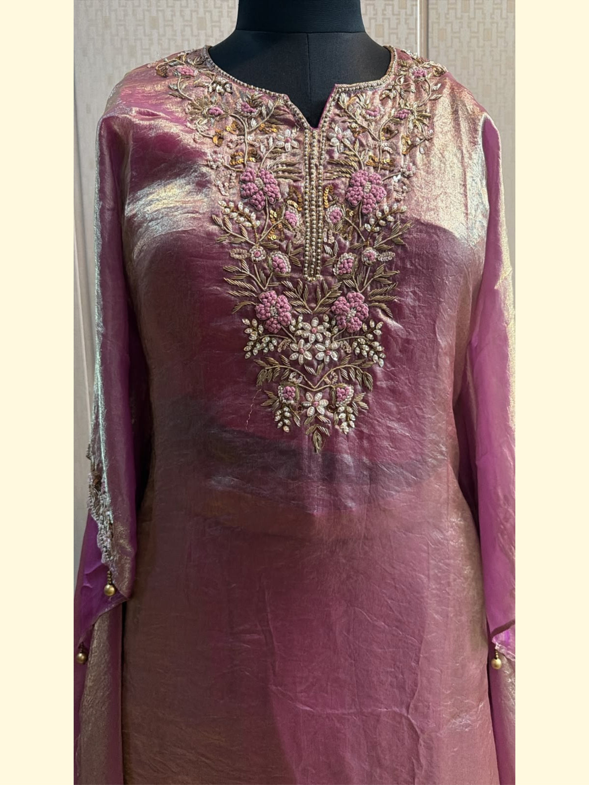 Rose Pink Organza Embroidered Kurta Set with Dupatta