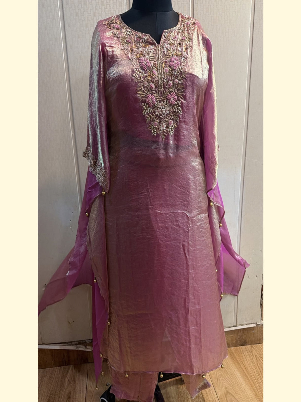 Rose Pink Organza Embroidered Kurta Set with Dupatta