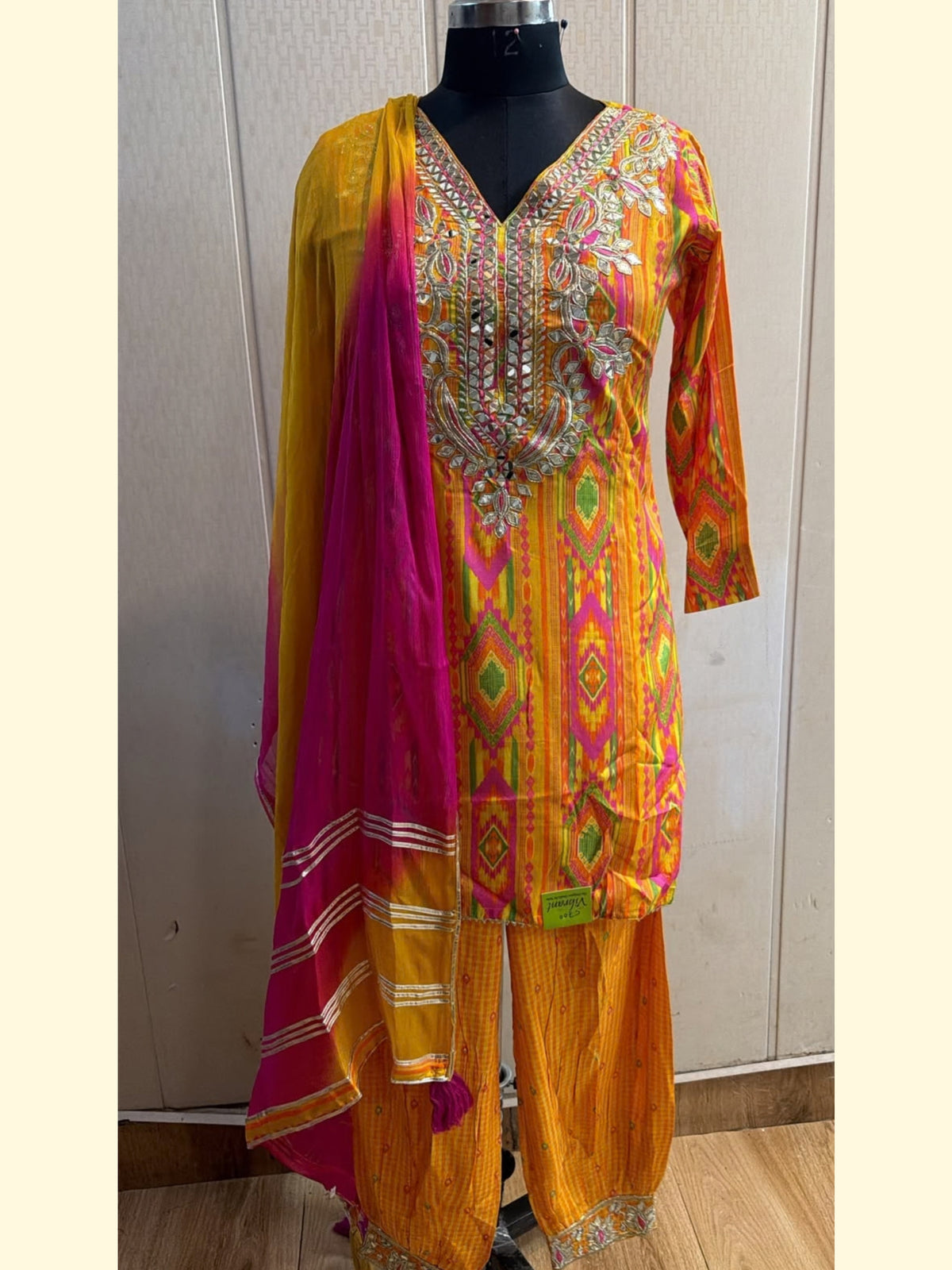 Multicolor Printed Embroidered Kurta Pant Set with Dupatta