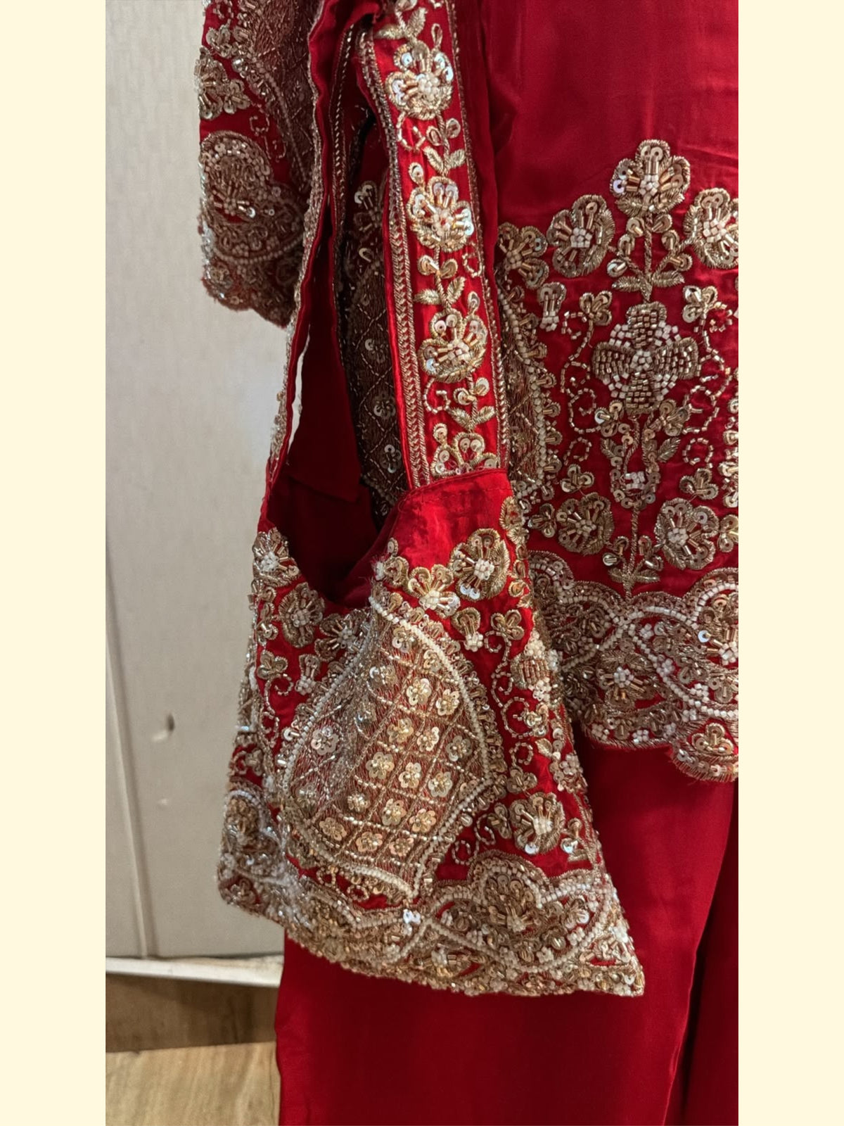 Ruby Red Zari Embroidered Festive Kurta Sharara Set (Febric pure crepe)