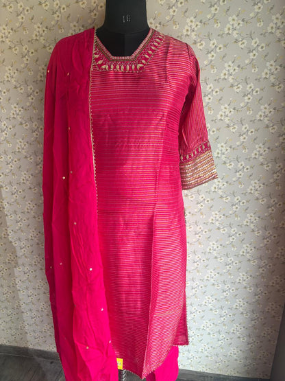 Magenta Pink Shimmer Tissue Suit with Organza Dupatta