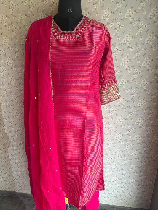 Magenta Pink Shimmer Tissue Suit with Organza Dupatta