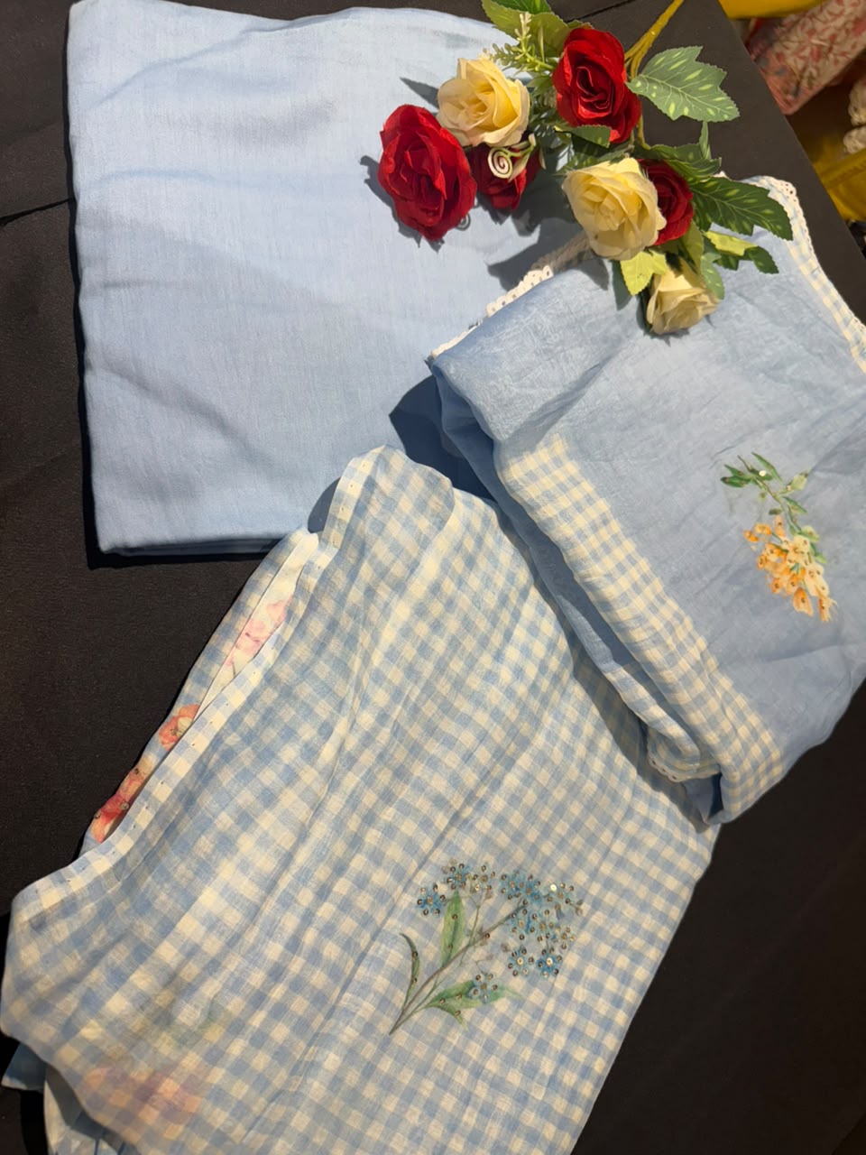 Pure Mul Cotton Check Print Suit Set