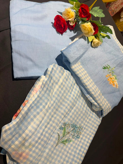 Pure Mul Cotton Check Print Suit Set