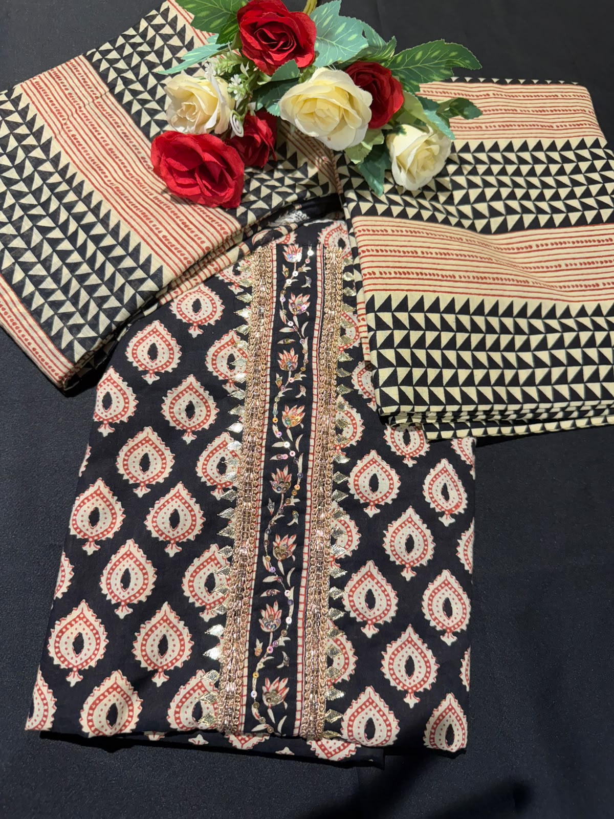 Elegant Cotton Lace Detail Suit Set