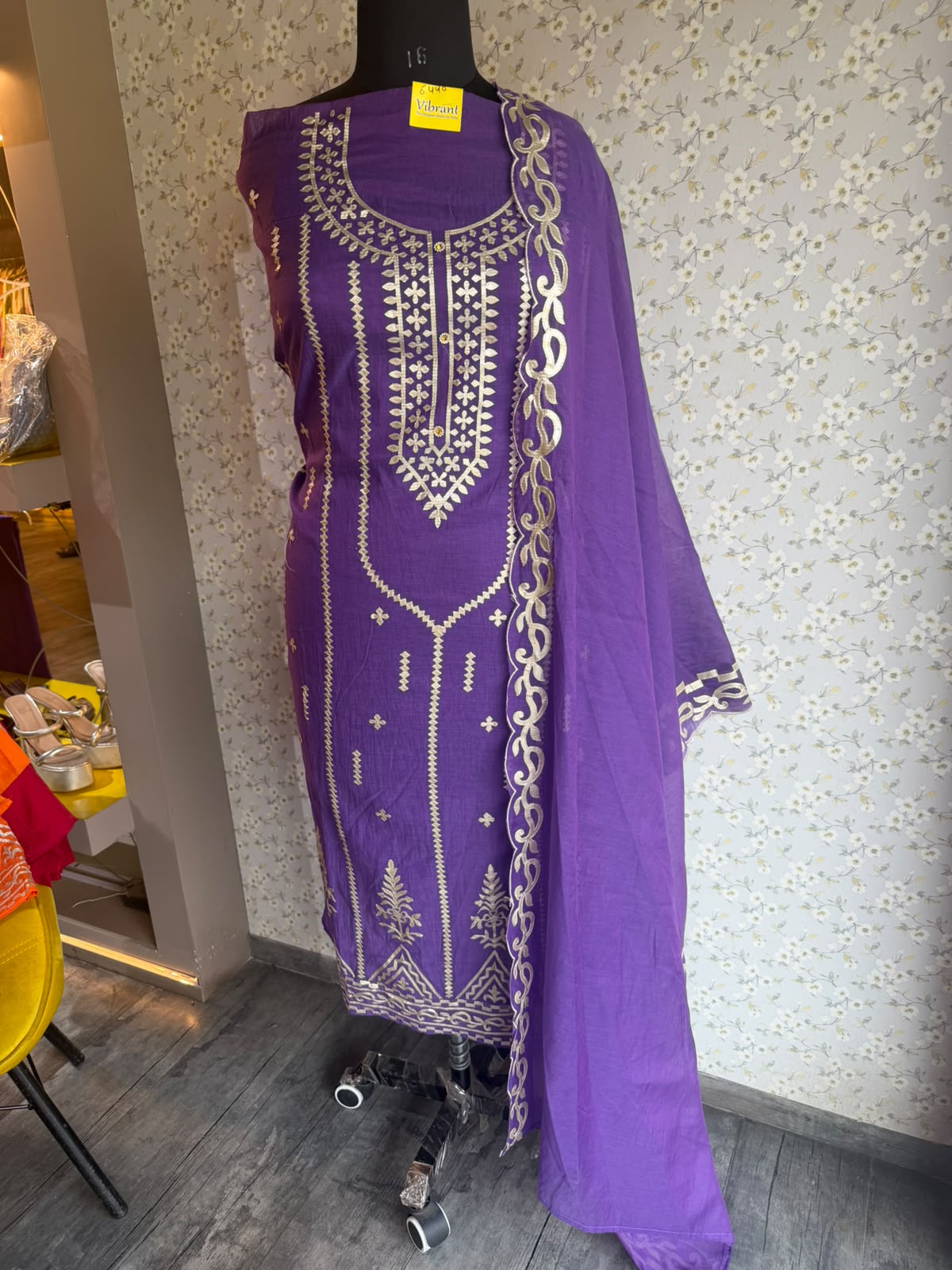 Mul Chanderi Leather Work Suit Set