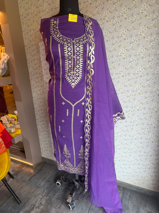 Mul Chanderi Leather Work Suit Set