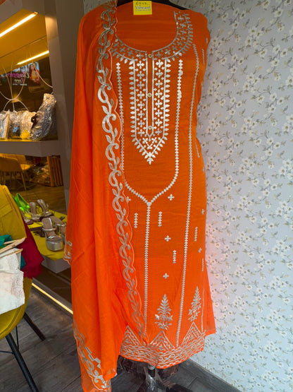 Mul Chanderi Leather Work Suit Set