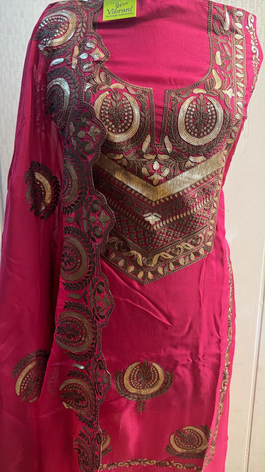 Rani Pink Traditional Embroidered Suit with Dupatta