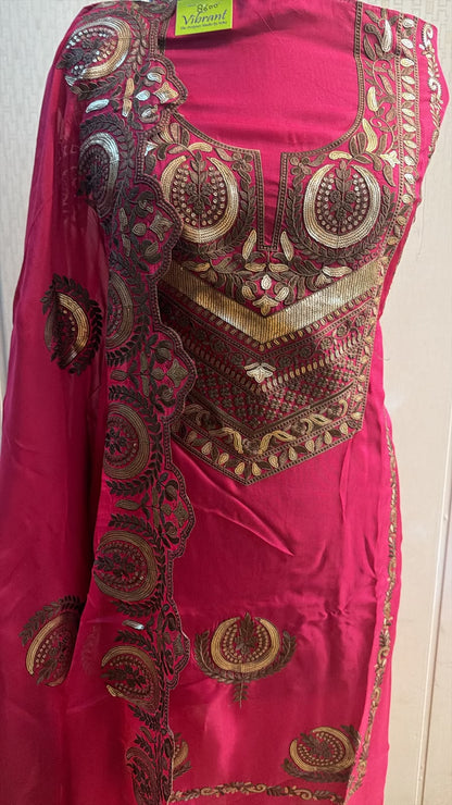 Rani Pink Traditional Embroidered Suit with Dupatta