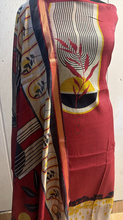 Multicolor Abstract Printed Suit with Dupatta