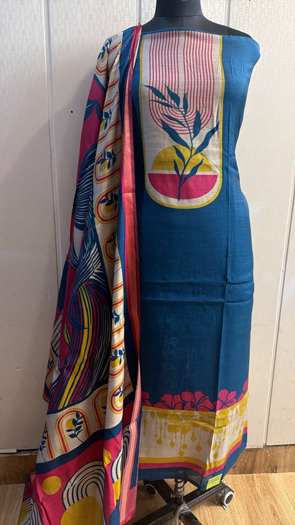Blue Multicolor Printed Kurta Suit with Dupatta
