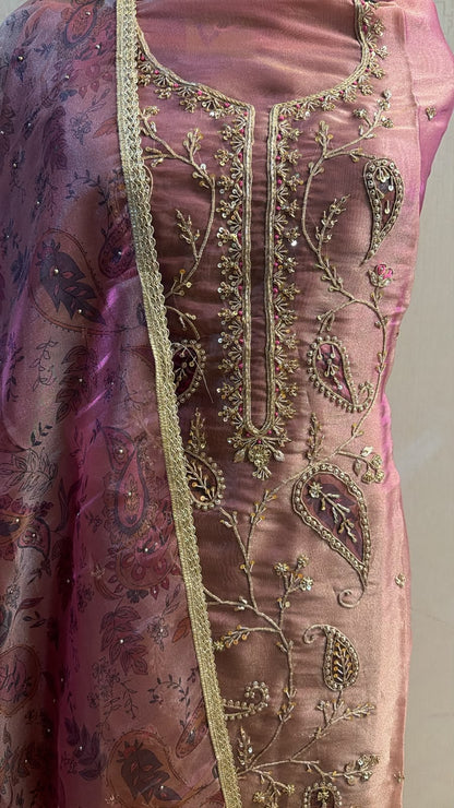 Rose Mauve Pink Embroidered Silk Suit Set with Designer Dupatta