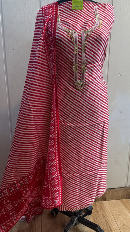 Rani Pink Leheriya Printed Kurta Pant Set with Dupatta