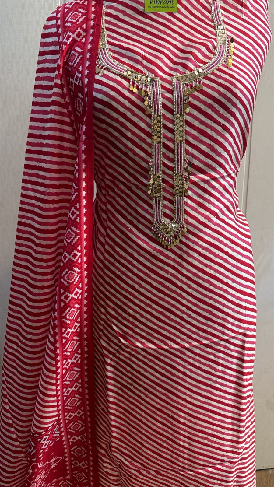 Rani Pink Leheriya Printed Kurta Pant Set with Dupatta