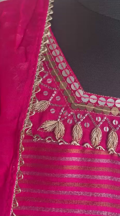 Magenta Pink Shimmer Tissue Suit with Organza Dupatta