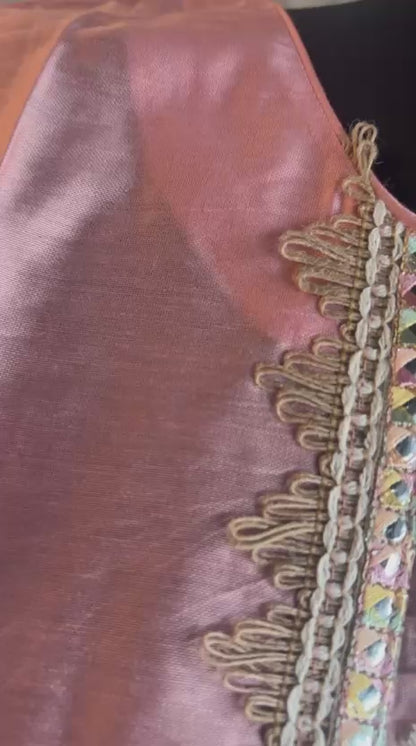 Peach Raw Silk Suit with Mirror Detailing