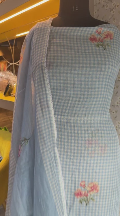 Pure Mul Cotton Check Print Suit Set