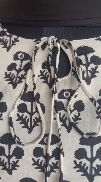 Off White & Black Pure Cotton Suit with Farshi Salwar