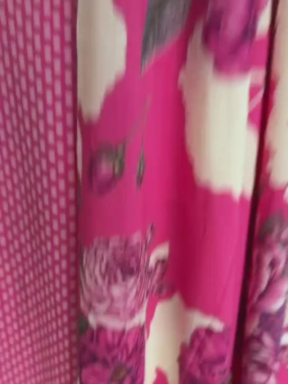 Pink Polka Dot Unstitched Suit Set with Floral Printed Dupatta