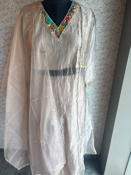 Shimmer Tissue Suit with Gota Work & Organza Dupatta