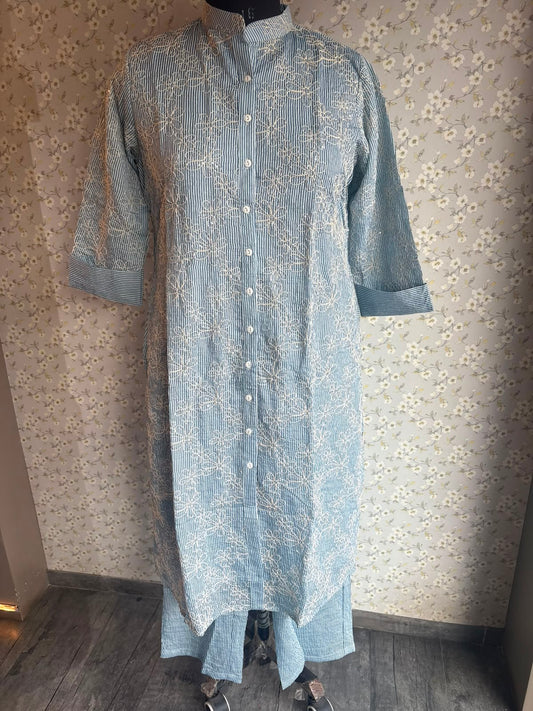 Sky Blue Cotton Suit with Thread Detailing