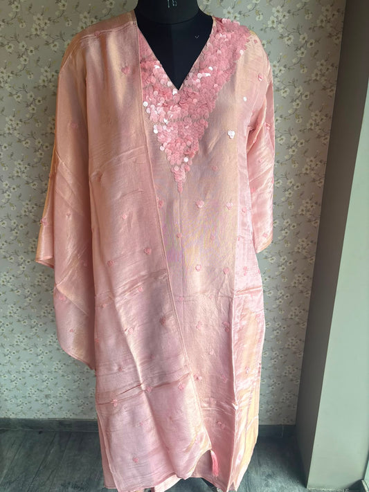 Shimmer Tissue Suit with Embroidered Neck & Sleeves