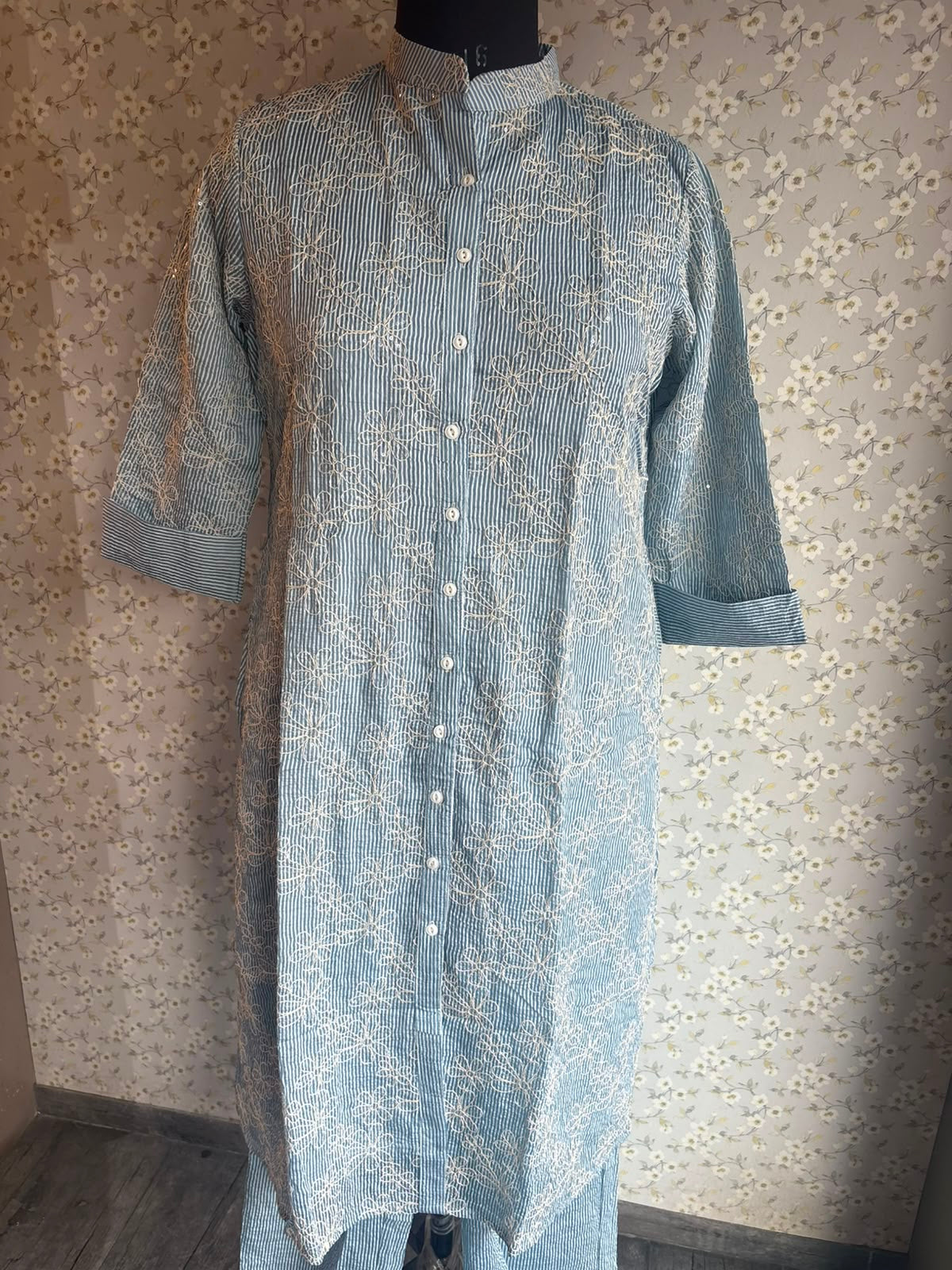 Sky Blue Cotton Suit with Thread Detailing