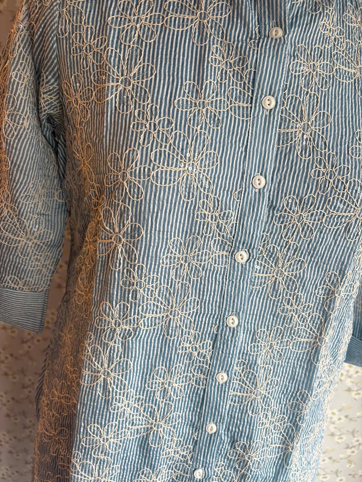 Sky Blue Cotton Suit with Thread Detailing