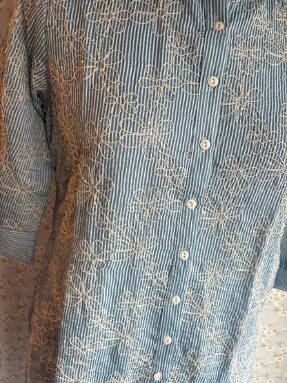 Sky Blue Cotton Suit with Thread Detailing